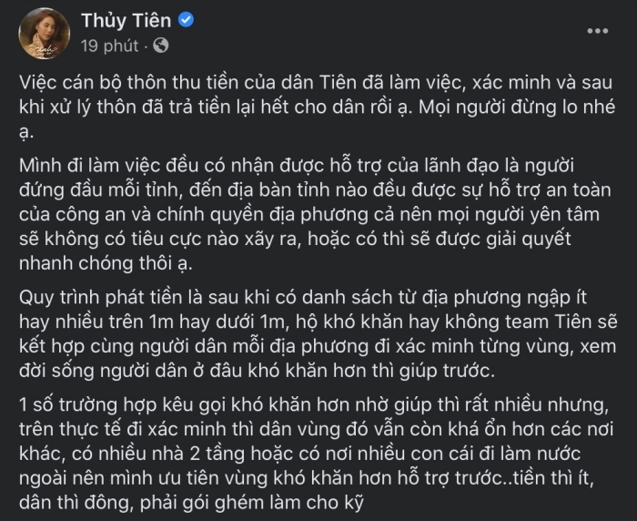 Thủy Tiên lên tiếng về ồn ào 69 hộ dân bị thu lại tiền, làm rõ chuyện bà con chê bánh chưng gây xôn xao