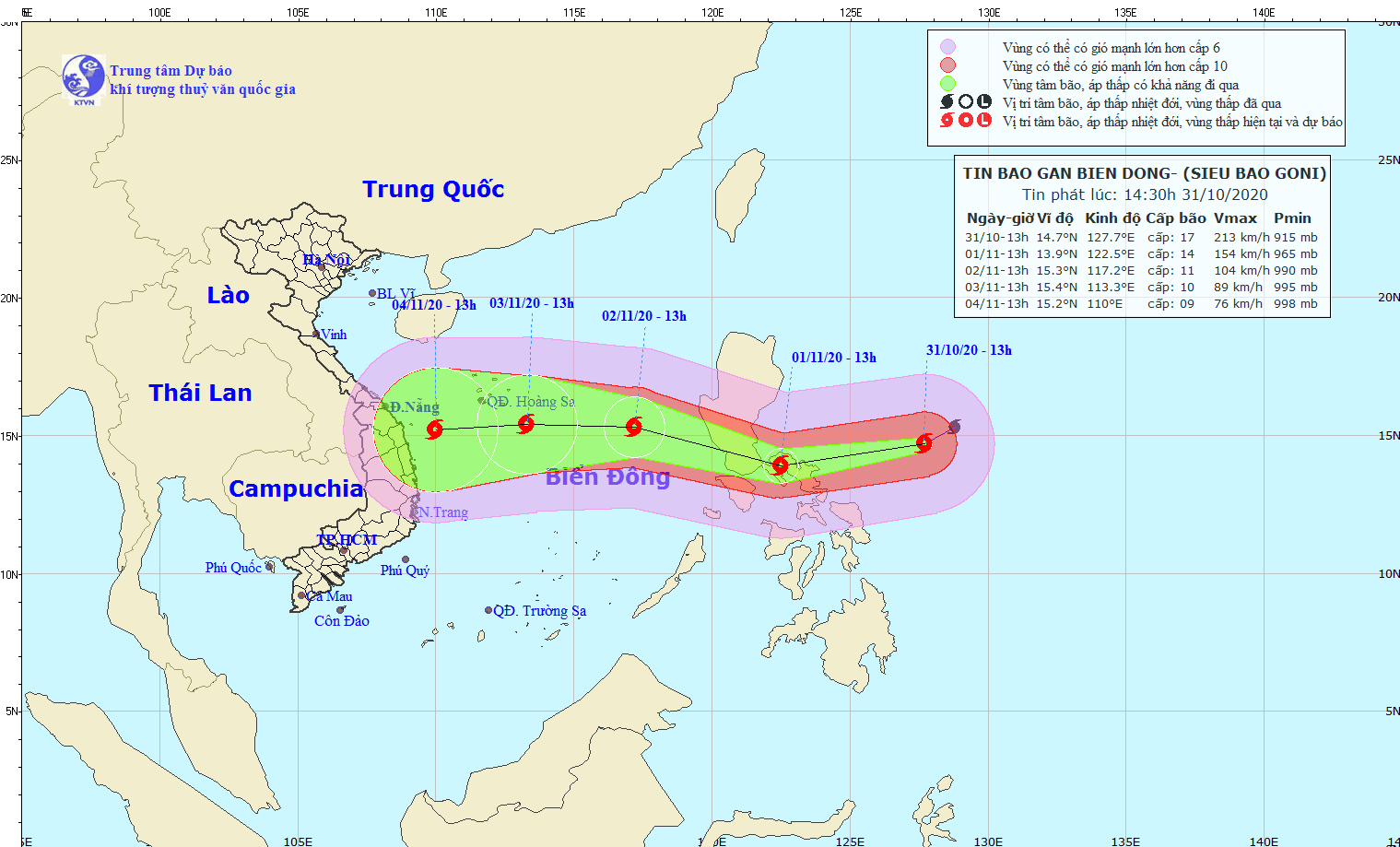 Siêu bão Goni giật cấp 17 đang di chuyển nhanh vào Biển Đông