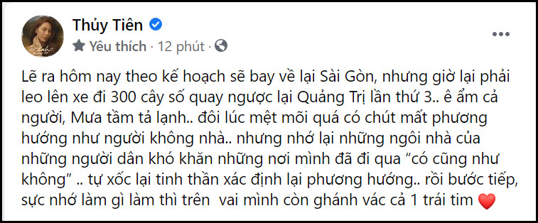 Thủy Tiên tiếp tục hủy chuyến bay về Sài Gòn cùng Công Vinh, quay lại viện trợ Quảng Trị lần 3