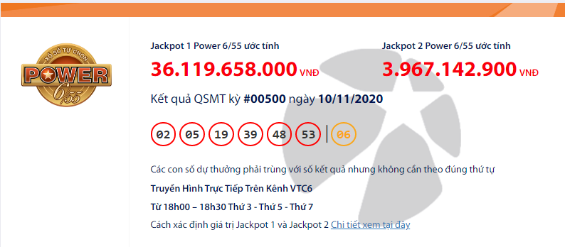 Kết quả xổ số VIETLOTT POWER