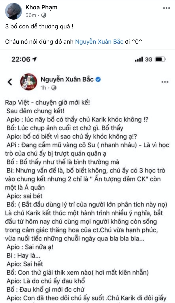 Con trai Xuân Bắc bật mí lý do Karik khóc trong đêm Chung kết 'Rap Việt' vì... đôi giày 10 nghìn đô