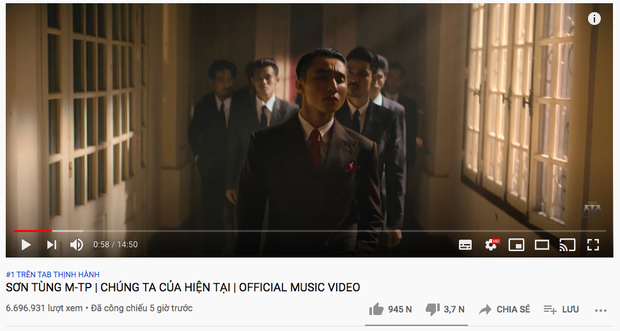 Sau 12 tiếng phát hành, MV của Sơn Tùng M-TP cán mốc 9,5 triệu views, đạt Top 1 Trending YouTube