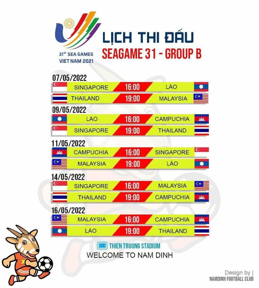 Lịch thi đấu bóng đá SEA Games tại sân Thiên Trường Nam Định