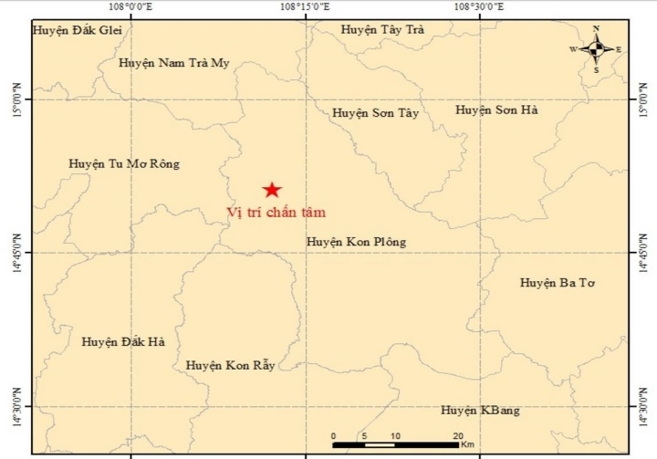 Kon Tum tiếp tục xảy ra một trận động đất mạnh 3,4 độ Richter 