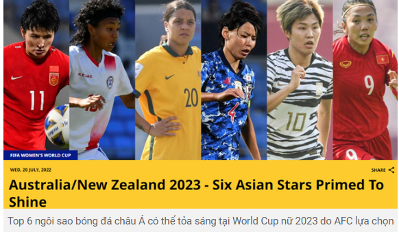 Huỳnh Như lọt Top 6 ngôi sao châu Á đáng xem tại World Cup