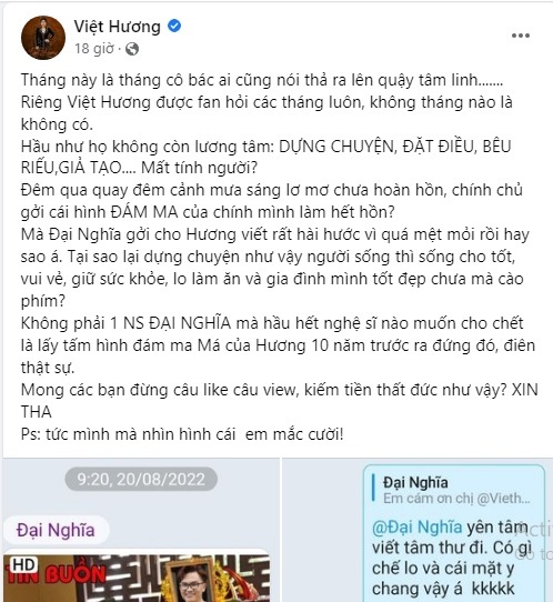 Việt Hương bức xúc trước việc MC Đại Nghĩa bị tung tin ác ý