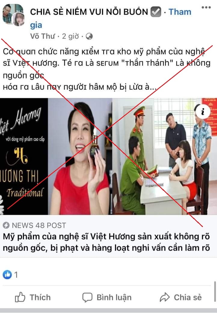 Việt Hương nhờ an ninh mạng vào cuộc vì bị cắt ghép thông tin sai sự thật