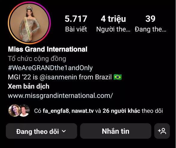 Miss Grand International chỉ còn 4 triệu người theo dõi sau ồn ào của Chủ tịch Nawat