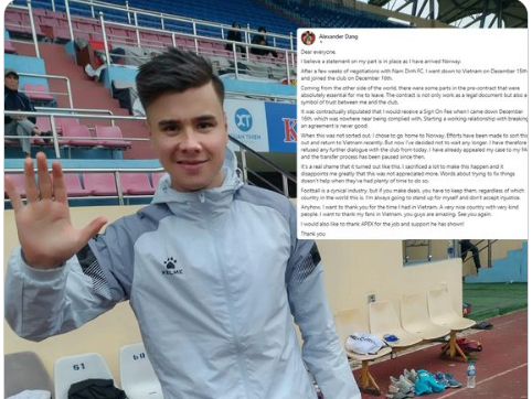 Alexander Dang tiết lộ lý do chia tay Nam Định FC