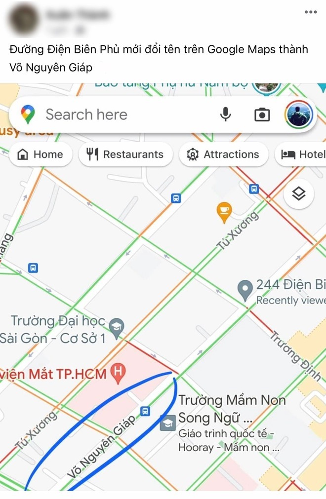 Google Maps mắc lỗi tự đổi tên đường Điện Biên Phủ thành Võ Nguyên Giáp