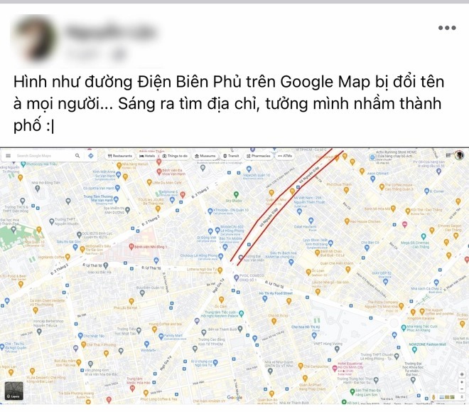 Google Maps mắc lỗi tự đổi tên đường Điện Biên Phủ thành Võ Nguyên Giáp