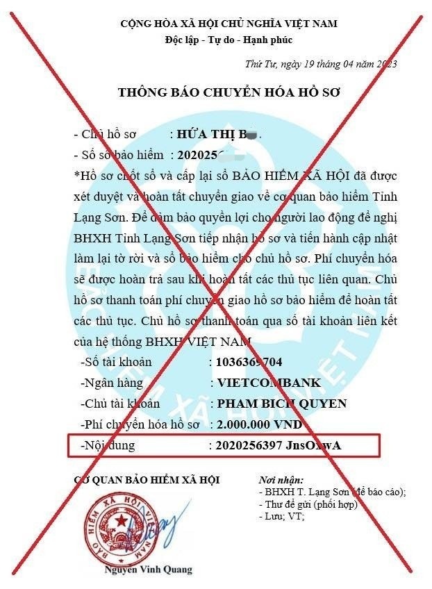 Cảnh giác đối tượng lừa đảo giả mạo BHXH Việt Nam nhằm chiếm đoạt tài sản