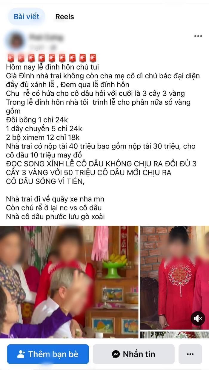 Cô dâu Tây Ninh quyết hủy cưới vì gia đình nhà trai mang thiếu 1,5 cây vàng sĩnh lễ