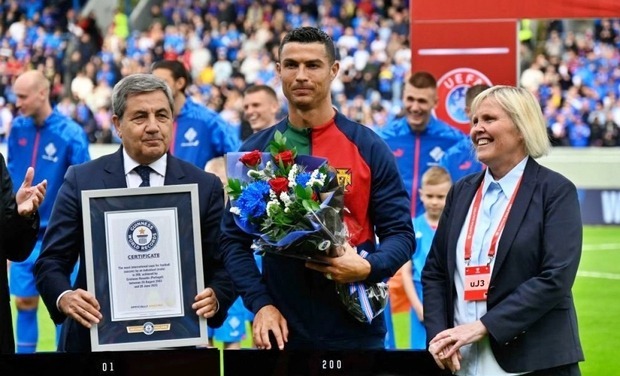 Ronaldo lập kỷ lục Guinness khi có 200 lần ra sân trong màu áo đội tuyển quốc gia Bồ Đào Nha