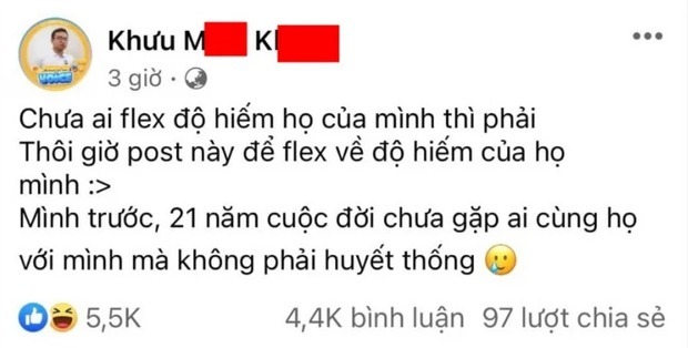 Hòa theo trào lưu 'flex', chàng trai mang họ hiếm ở Việt Nam tuyên bố 21 năm chưa gặp người nào trùng