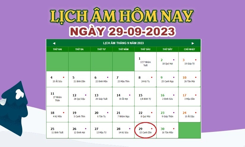 Lịch âm 29/9 - Âm lịch hôm nay chính xác nhất