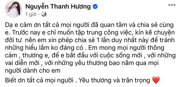 Diễn viên Thanh Hương xác nhận ly hôn chồng hơn 10 tuổi 