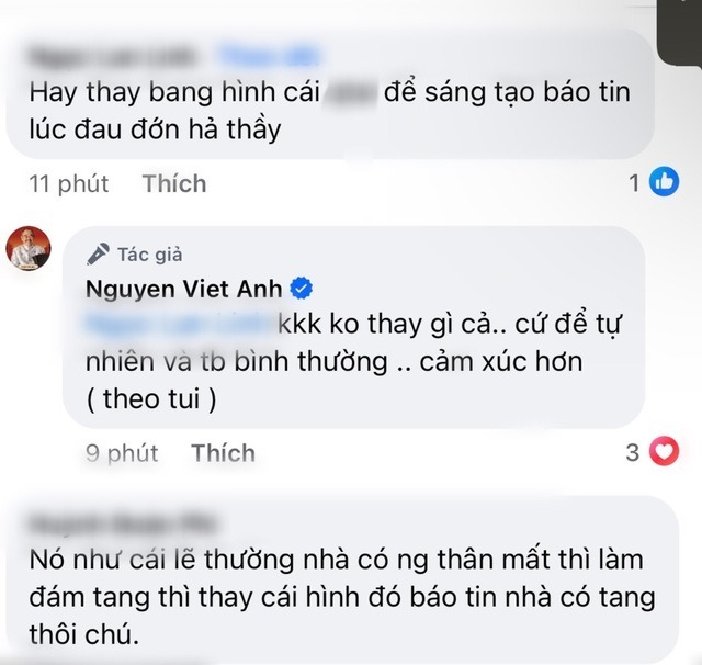 NS Việt Anh gây tranh cãi khi đưa ra quan điểm về việc 'đổi avatar hoa sen trắng khi người thân mất'