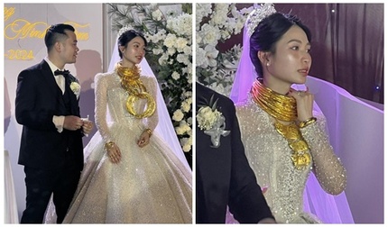 Cô dâu Hà Tĩnh gây choáng khi đeo 30 kiềng vàng, ước tính trị giá 1.3 tỷ trong ngày cưới