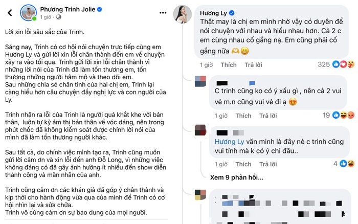 Phương Trinh Jolie xin lỗi Hương Ly sau phát ngôn miệt thị ngoại hình