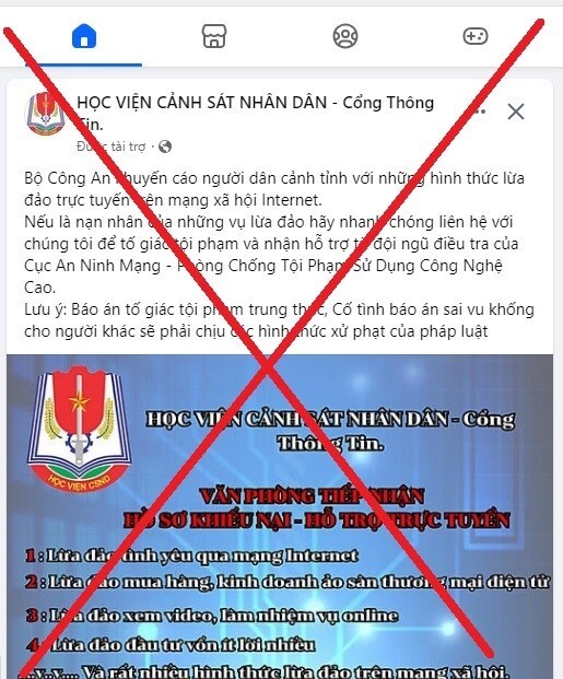 Cảnh báo giả mạo Facebook Học viện Cảnh sát Nhân dân để lừa đảo