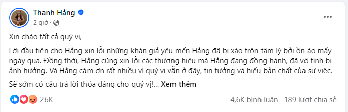 Thanh Hằng lên tiếng xin lỗi công chúng và các nhãn hàng, chính thức tố người vu khống lên Sở TT&TT