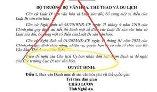 Vụ cháo lươn Nghệ An được công nhận di sản phi vật thể, Bộ Văn hóa đề nghị Bộ Công an vào cuộc