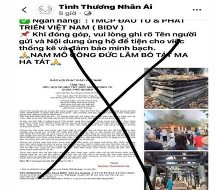 Phú Thọ: Xuất hiện tình trạng giả mạo kêu gọi quyên góp tu sửa chùa Phổ Quang