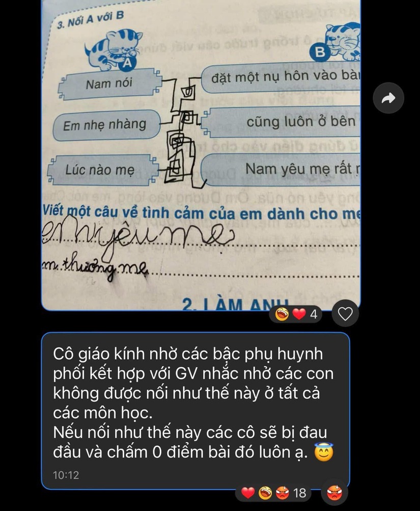 Giao bài tập Tiếng Việt cho học sinh lớp 1, cô giáo mở ra chấm điểm lập tức lên cơn 'chóng mặt, đau đầu'