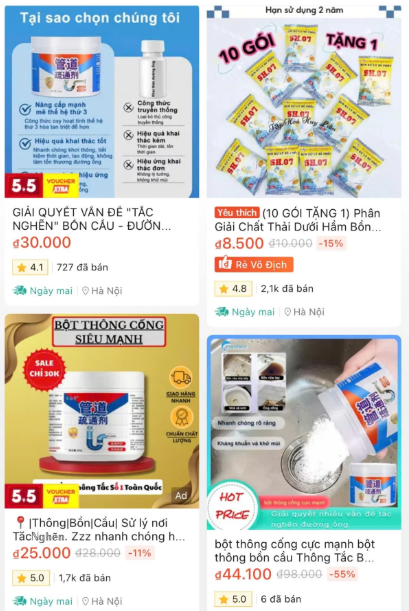 Tự mua hóa chất thông tắc cống trôi nổi trên mạng, tác hại khôn lường