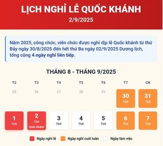 Lịch nghỉ lễ Quốc khánh 2/9/2025