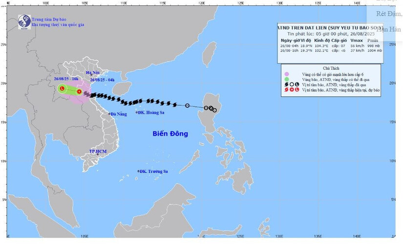 Bão Kajiki suy yếu thành áp thấp nhiệt đới trên khu vực Trung Lào