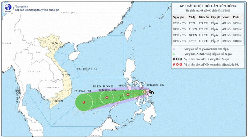 Áp thấp nhiệt đới giật cấp 8, chuẩn bị di chuyển vào Biển Đông