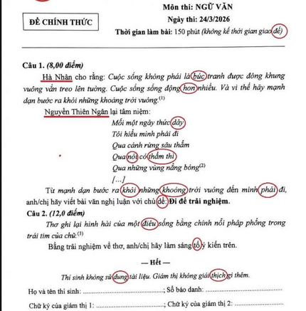 Đề thi Ngữ văn sai lỗi chính tả lan truyền trên mạng xã hội là giả mạo