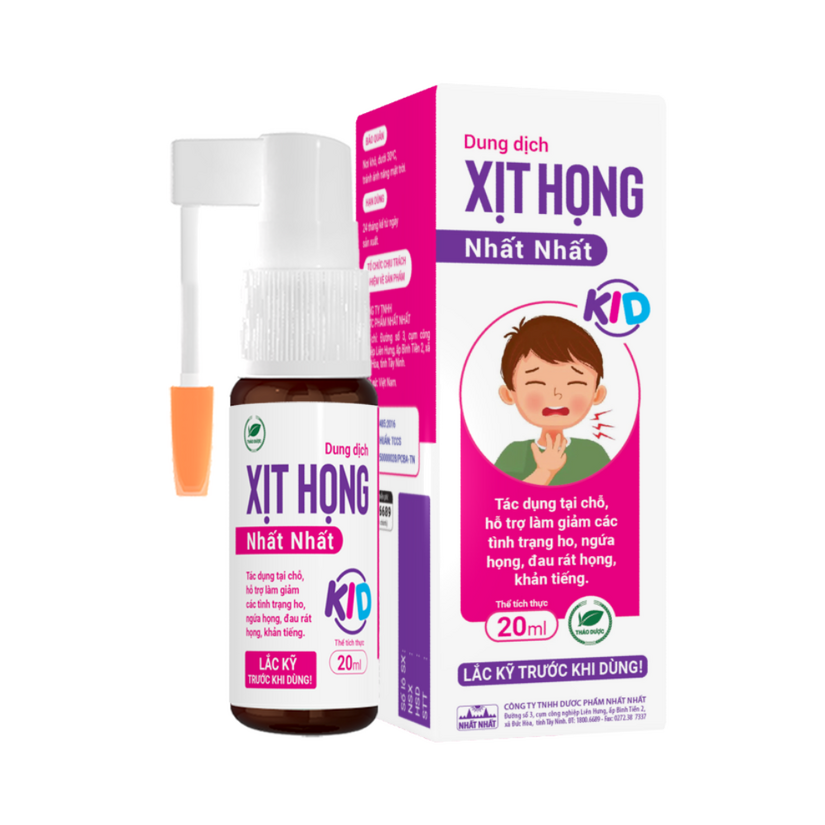 Dung dịch Xịt Họng Nhất Nhất Kid hỗ trợ giảm ho do viêm amidan