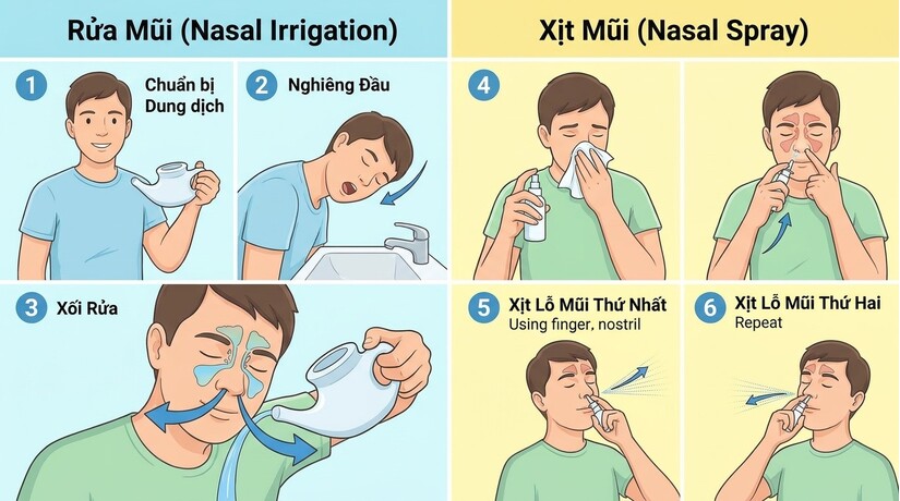 Hướng dẫn xịt mũi, rửa mũi cho người bị viêm xoang nghẹt cứng mũi