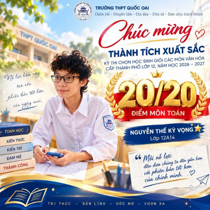 Thủ khoa thi học sinh giỏi Toán Hà Nội 2026 có cái tên 