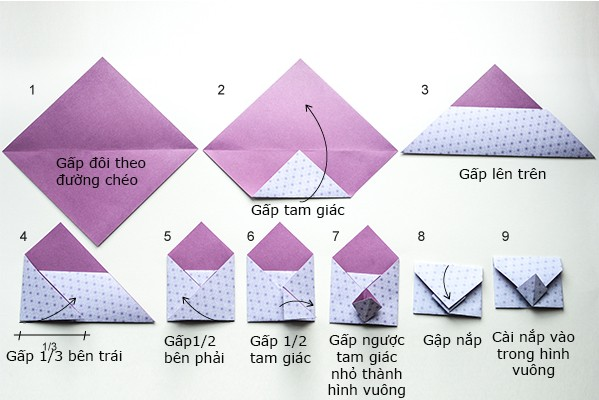 Cách xếp giấy Origami hình phong thư nhỏ xinh