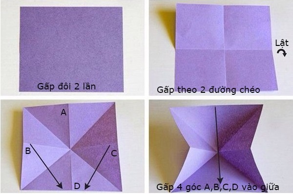 Cách xếp giấy Origami hình con bướm bước 1